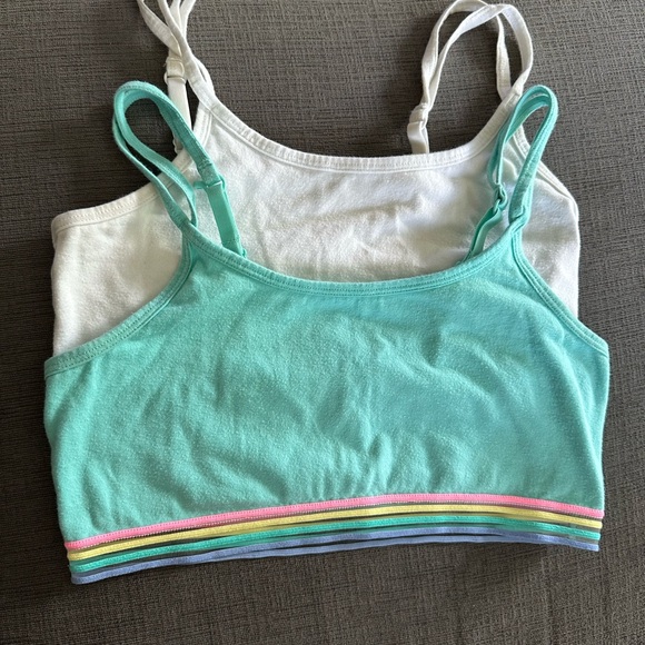 Justice White and Aqua Crop Tops with Rainbow Trim - Picture 1 of 6